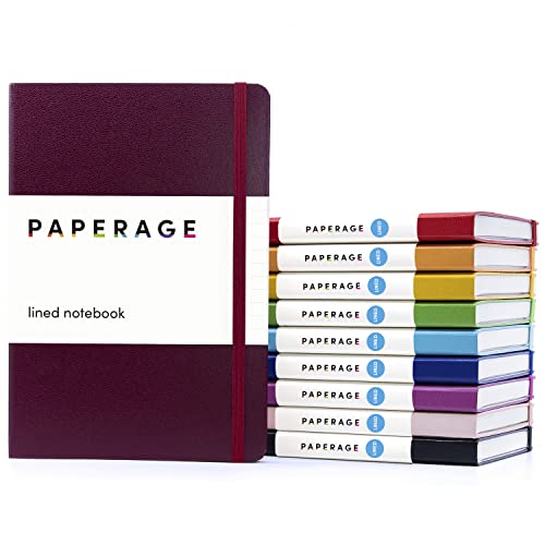 PAPERAGE Lined Journal Notebooks, 10 Pack, (Rainbow), 160 Pages, Medium 5.7 inches x 8 inches - 100 gsm Thick Paper, Hardcover - 10 Pack - Rainbow