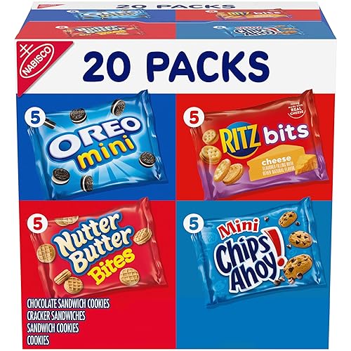 Nabisco Classic Mix Variety Pack, OREO Mini, CHIPS AHOY! Mini, Nutter Butter Bites, RITZ Bits Cheese, 20 Snack Packs - 1 Ounce (Pack of 20)