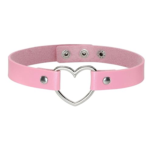 MILAKOO PU Cuir Choker Dames Collier Gothique Femmes Coeur Choker Punk col Homme réglable - B.rose