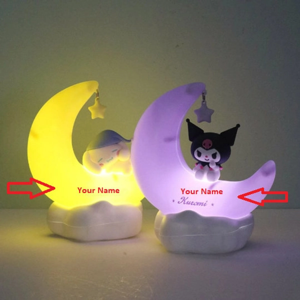 Personalised Original Sanrio Moon LED Light Anime Kuromi Cinnamonroll Kawaii Ornament Beauty Bedroom Night Light Bedside Lamp Decoration