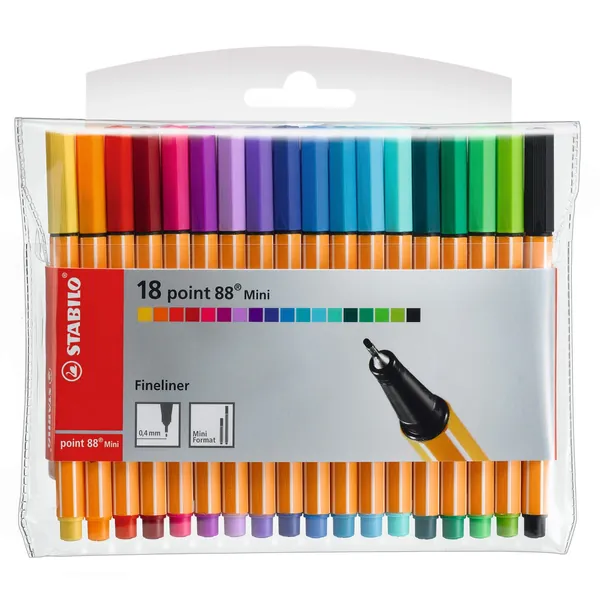 Fineliner - STABILO point 88 MINI - Wallet of 18 - Assorted Colours
