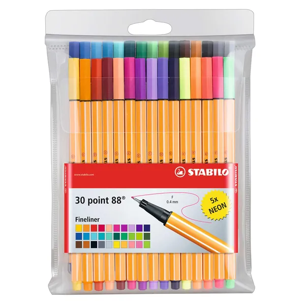Stabilo Point 88 Fineliner Pens, 0.4 mm - 30-Color Set