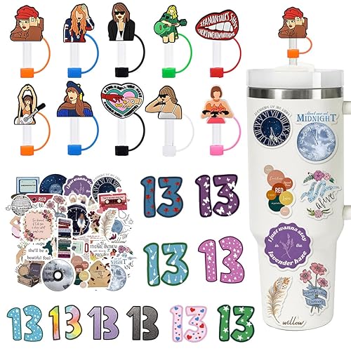 70Pcs Set Silicone Straw Covers Compatible with Stanley Cups & 50pcs Self-adhesion Decals & 10pcs Tattoos Stickers, 0.4in Diameter Dust-Proof Drinking Straw Reusable Straw Toppers Accessories
