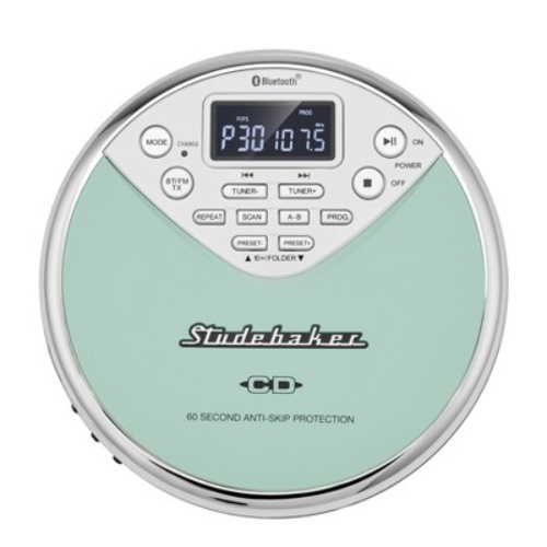 Studebaker MP3 CD Player with Radio and Rechargeable Battery - Mint/White (SB3706MW)