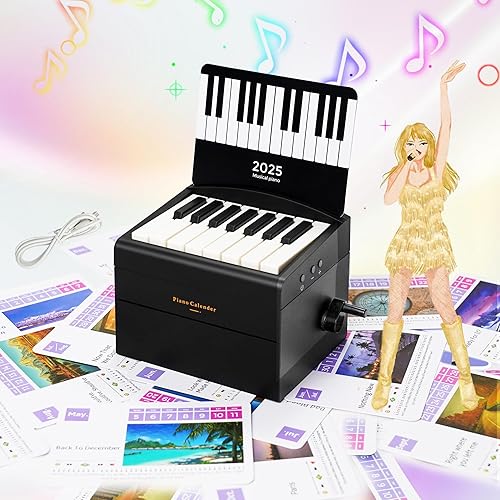 Playable Piano Calendar 2025 Desk Calender,Music Lyrics Mini Piano Included 52 Music Scores in 28 Cards,Great Birthday Christmas Gift for Boys Girls Teens fans Family and Friends -Black - Black