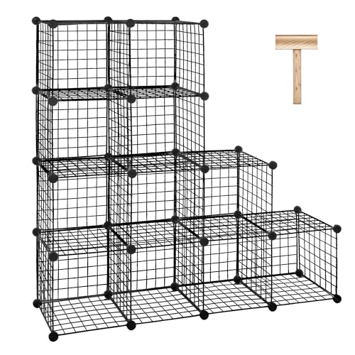 SUPER DEAL Metal Wire Cube Storage Organizer, 12 Cubes DIY Modular Cabinet Bookcase Bookshelf Shoe Rack Stackable Wire Cube Closet for Home, Office, Living Room, Bedroom