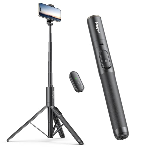 Sensyne 60" Phone Tripod & Selfie Stick, Lightweight All in One Phone Tripod Integrated with Wireless Remote Compatible with All Cell Phones for Selfie/Video Recording/Photo/Live Stream/Vlog（Black） - 60in
