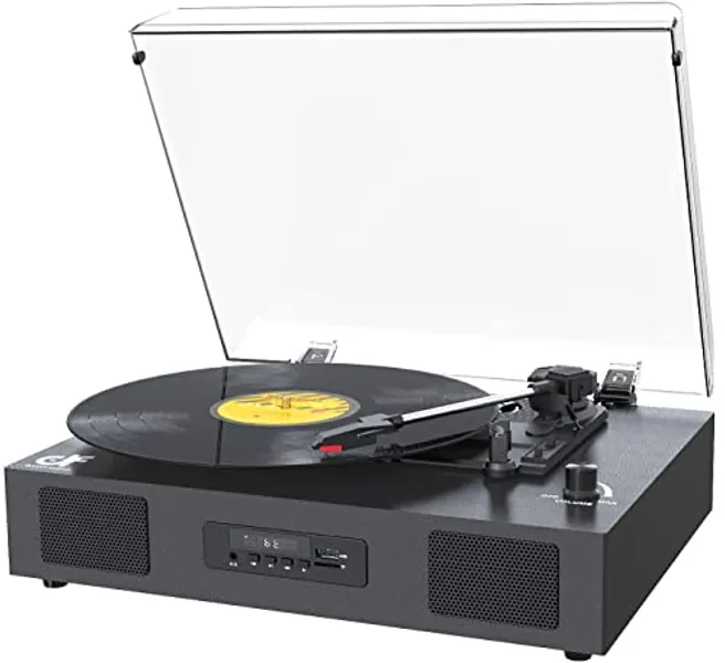 Record Player Bluetooth Turntable with Built-in Speaker, USB Recording Audio Music Vintage Portable Turntable for Vinyl Records 3 Speed, LP Phonograph Record Player, Black
