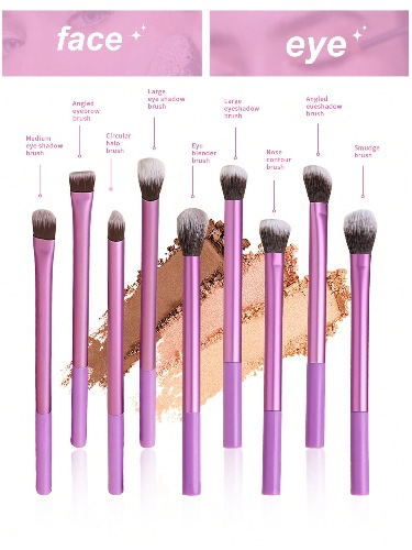 9pcs makeup brush sets Premium Synthetic hair  Eyeshadow Blending brush sets cosmetics tools for face and eyes | SHEIN