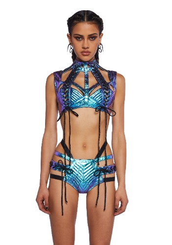 Rude Awakening Harness Bra Top - Indigo | RAINBOW / Small