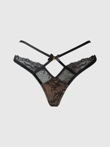 Luella Strappy Lace & Satin G-String | Black / M