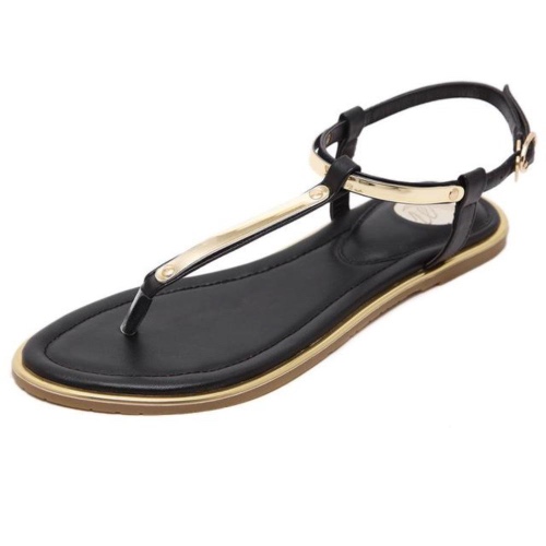 Womens Summer Flip Flops Faux Leather Sandals - Black / 6