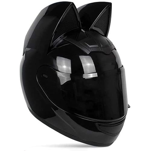 Adult Personalized Cat Ear Motorcycle Helmet,Men and Women Cool Cat Locomotive Motorcycle Full Face Helmet,DOT/FMVSS-218 Certification Standard,Suitable for All Seasons - Black - Medium