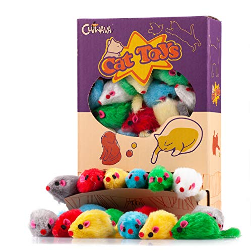 CHIWAVA 36PCS 4.1'' Furry Cat Toy Mice Rattle Small Mouse Kitten Interactive Play Assorted Color - Assorted Color 36PCS