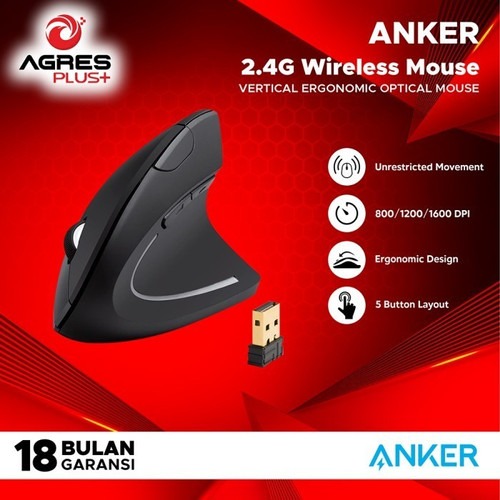 Promo ANKER Wireless Vertical Ergonomic Mouse Super DPI A7852 di Agres Plus | Tokopedia