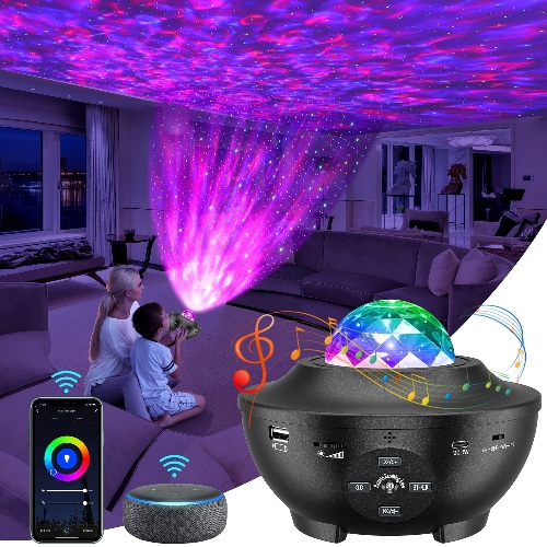 Smart Galaxy Projector, Star Projector Voice Control by Alexa Google Assistant, 10 Color Mode 3 in 1(Waves Nebulae Stars) Decoration Lights, Timer Music Player Baby Night Light, Festival Gift for Kid