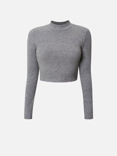 Cashmere-Like Thermal Mock Neck Crop Top - Heather Grey / M