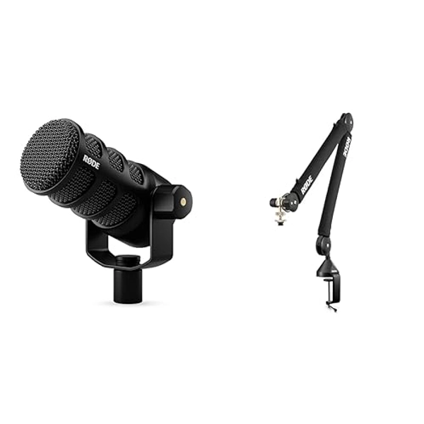 RØDE PodMic USB Versatile Dynamic Broadcast Microphone with XLR and USB Connectivity for Podcasting, Streaming & RØDE PSA1+ Professional Studio Arm with Spring Damping and Cable Management