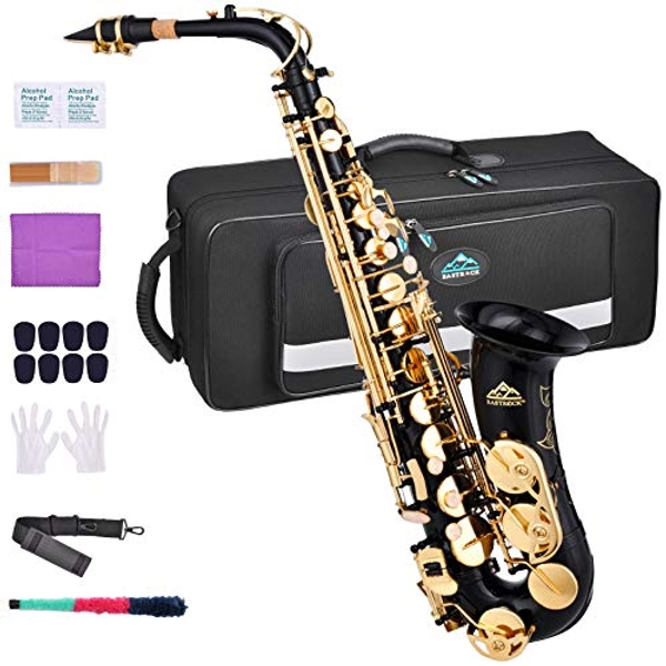EASTROCK Black/Golden Alto Saxophone E Flat Sax Full Kit for Students Beginner with Carrying Case,Mouthpiece,Mouthpiece Cushion Pads,Cleaning Cloth&Cleaning Rod,White Gloves,Neck Strap