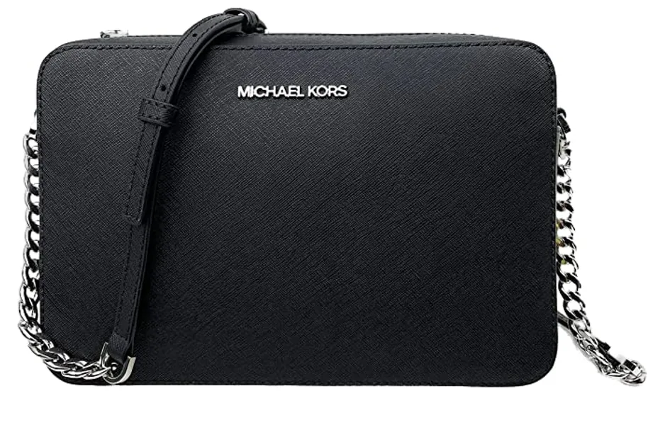 Michael Kors Women's Jet Set Item Crossbody Bag in Black with Silver hardware (Black/Silver)
