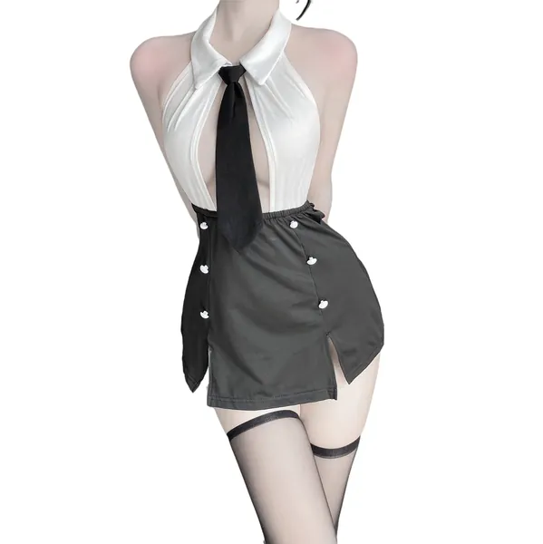 SINGUYUN Vrouwen Office Secretaresse Uniform Sexy Leraar Kostuum Cosplay Lingerie Met Sokken (2489Wit Zwart), 2489wit Zwart, one size