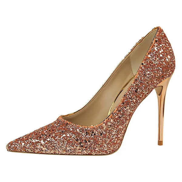 XIANGLV Vrouwen Stiletto Sexy Hoge Hakken Puntige Teen Slip Op Hof Schoenen Party Prom Bruiloft Bruids Gelegenheid Hakken Mode Sparkly Hakken 8 CM