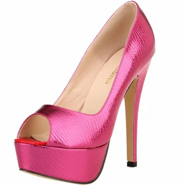 QIANKUN Dames Hoge Hakken Mode Sexy Stiletto's Open Teen Platform Krokodil Patroon Stiletto's Party Jurken Bruiloft Schoenen