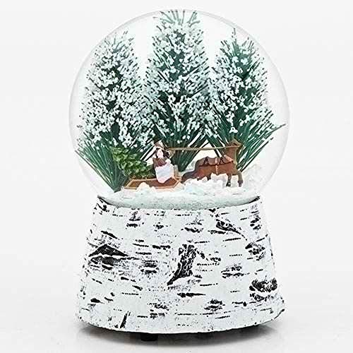 Horse Sleigh Snow 5.5 Inch Resin Musical Glitterdome Water Globe Plays Over the River
