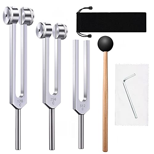 Tuning Forks for Healing Chakra Set 128Hz 256Hz 512Hz Weighted Tuning Fork 128 Hz Sound Therapy Solfeggio Tuning Fork Set Medical Meditation Tools Frequency Healing Devices - 3 set