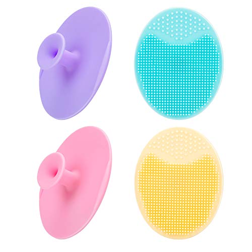 4 Pack Face Scrubber,JEXCULL Soft Silicone Facial Cleansing Brush Face Exfoliator Blackhead Acne Pore Pad Cradle Cap Face Wash Brush for Deep Cleaning Skin Care - Multi-colored-b