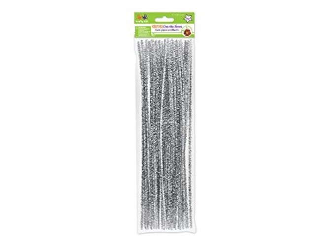 Krafty Kids GC025D, Tinsel Chenille Stems, Glitter Pipe Cleaners, 6mm by 12in, Silver, 35-Piece, 1/4" x 12" X - SHINY - 1/4" x 12" X 35 PIECE - Silver