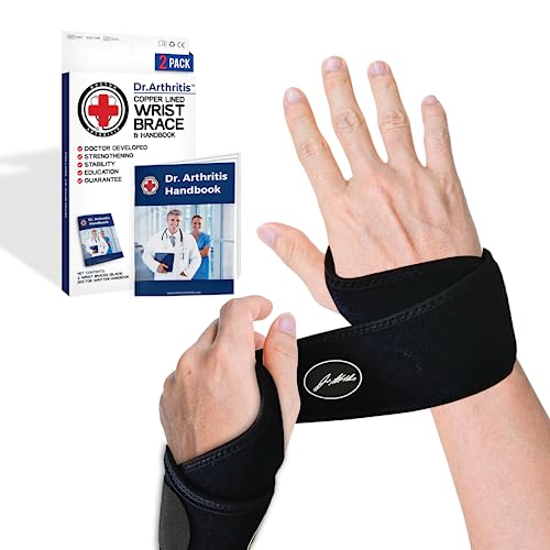 Dr. Arthritis Doctor Developed Copper Wrist Brace/Wrist Wrap/Carpal Tunnel/Wrist Support/Wrist Splint/Hand Brace -F.D.A. Medical Device & Doctor Handbook-Night Support for Women Men-Right & Left Hands - 2 Pack Wrist Brace (R and L)