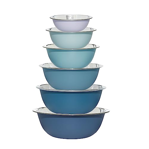COOK WITH COLOR Stainless Steel Mixing Bowls - 6 Piece Stainless Steel Nesting Bowls Set includes 6 Prep Bowl and Mixing Bowls (Blue) - Blue Stainless Steel