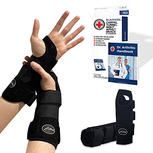 Dr. Arthritis Doctor Developed Copper Wrist Brace/Wrist Wrap/Carpal Tunnel/Wrist Support/Wrist Splint/Hand Brace -F.D.A. Medical Device & Doctor Handbook-Night Support for Women Men-Right & Left Hands - 2 Pack - Splint Support (R & L)