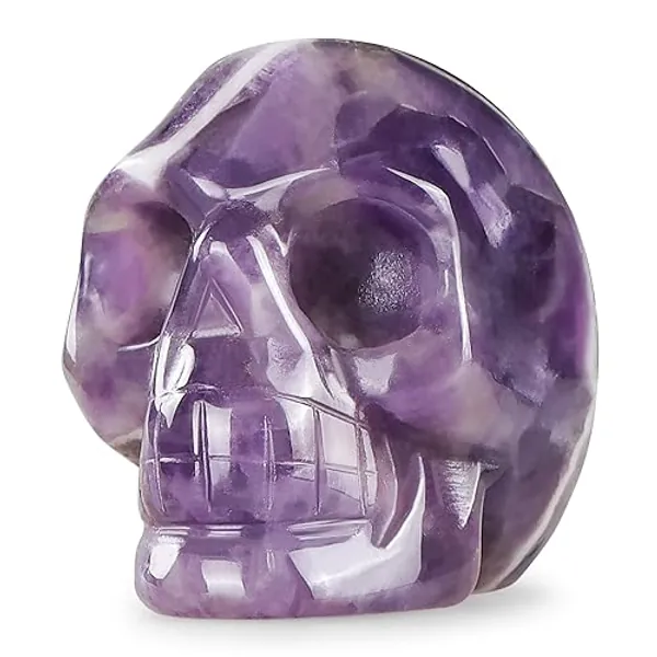 Artistone 2.0" Amethyst Crystal Halloween Skull Head Statue Crystals Healing Figurines,Carved Purple Human Bone Skull Stone Sculpture for Home,Office,Kitchen Decor - Amethyst