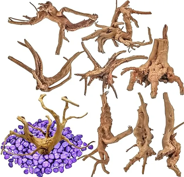 Vmiapxo 8 Pieces Natural Driftwood for Aquarium Decor, Assorted Sinkable Spider Wood, Reptile Drift Wood Branches Fish Tank Decorations (3.15''-4'') - 3.15"- 4"