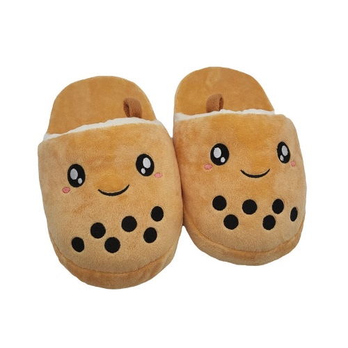 Cute Cozy Kawaii Bubble Tea Plush Indoor Slippers - as picture / 8.5