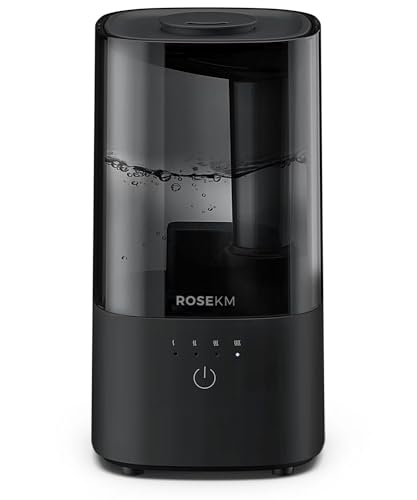 ROSEKM Humidifiers for Bedroom (1.1L), Small Cool Mist Humidifier for Home Plant and Baby Nursery, Quiet Ultrasonic Humidifier with 360° Nozzle, Auto Shut-Off, Filterless, Black - 1.1L Small Humidifier
