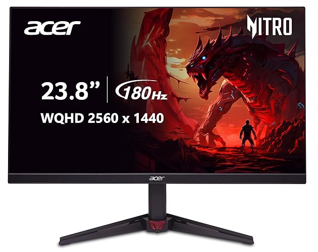 acer Nitro 23.8 Inch WQHD 2560 x 1440 ZeroFrame Design PC Gaming Monitor | AMD FreeSync | Up to 180Hz Refresh | Up to 0.5ms (G to G) | 1 x Display Port 1.4 and 2 x HDMI 2.0 Ports | VG240YU Mbiip - WQHD