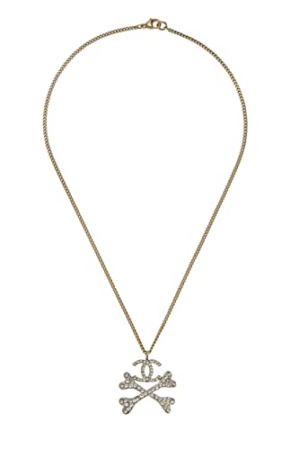 Chanel, Pre-Loved Gold & Crystal 'CC' Crossbones Necklace Medium, Gold