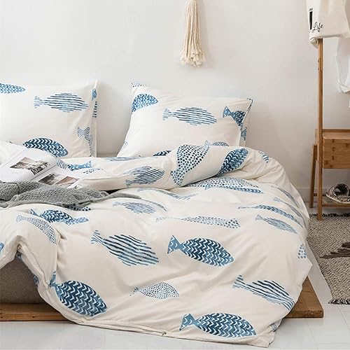 MOZEO Style Bedding Duvet Cover Set 3 Piece, Comfy Fish Cartoon Printed Cute Quilt Cover for Children Kids Soft Home Bedding Cover Sets (Queen Fish) - Queen - Fish