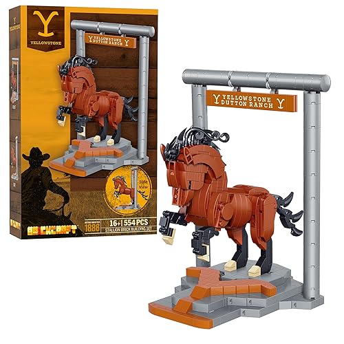 Brickcraft Officially Licensed Yellowstone TV Show Dutton Ranch Stallion Horse on a Horse Stable Stand 554 Pieces Multicolored Brick Building Set