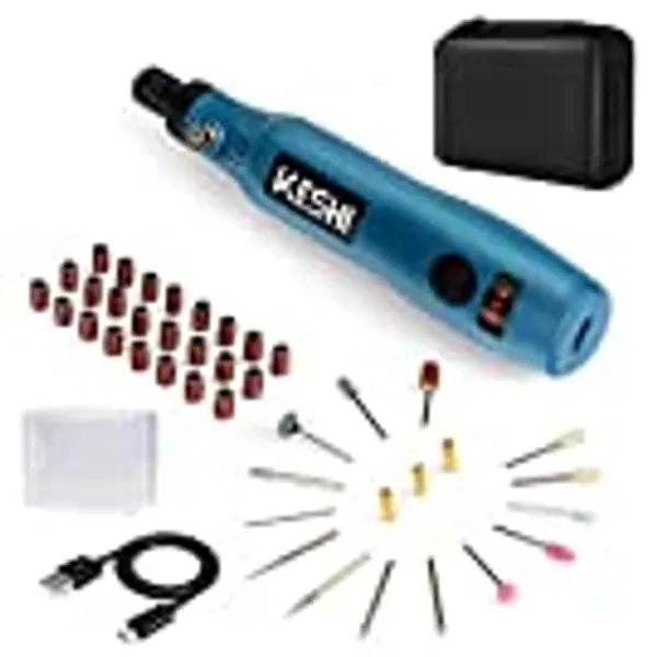KeShi Cordless Rotary Tool, Upgraded 3.7V USB Rechargeable Rotary Tool Kit with 42pcs Accessories, 3-Speed Multi-Purpose Mini Power Tool for Sanding, Drilling, Polishing, Engraving, DIY Projects