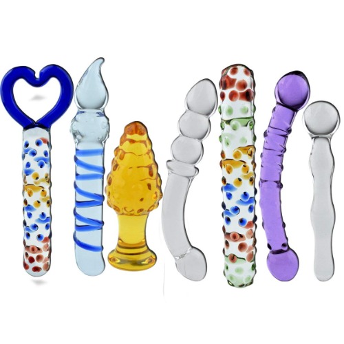 7 pcs Hochwertig Glasdildo Kristall Glas Dildo G-punkt Penis Anal Butt Plug Masturbation Stimulator SM Spielzeug Sex-Toys Sex Spaß machen(A)