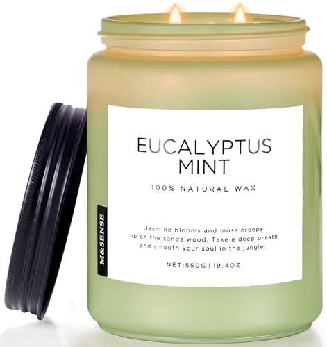 M&SENSE Eucalyptus Mint Candles for Home Scented, 19.4oz 110 Hours Burn Soy Aromatherapy Candle Gift for Stress Relief, Meditation, Yoga, Relaxing SPA, Natural Jar Candles for Men and Women - Eucalyptus Mint