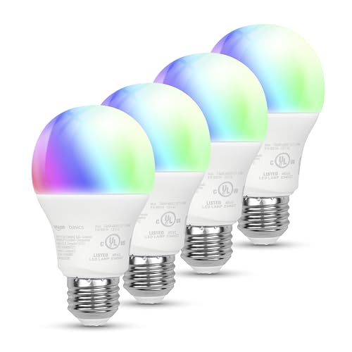 Amazon Basics Smart Light Bulb, Color Changing, Works with Alexa Only, LED, A19, 9W, 60W Equivalent, 800LM, 2.4 GHz Wi-Fi, 4-Pack - 4 Pack