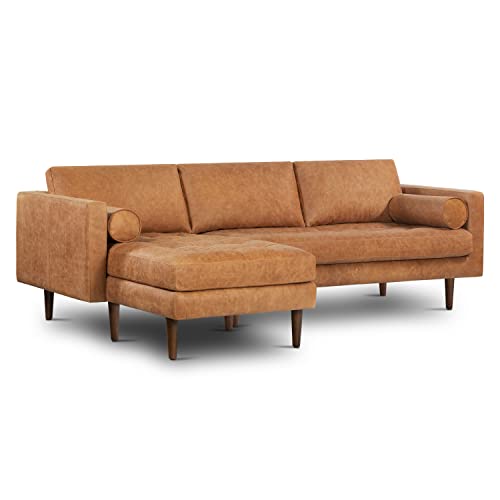 POLY & BARK Napa Leather Couch – Left-Facing Sectional Full Grain Leather Sofa with Tufted Back with Feather-Down Topper On Seating Surfaces – Pure-Aniline Italian Leather – Cognac Tan - Cognac Tan - Left Facing Sectional Sofa