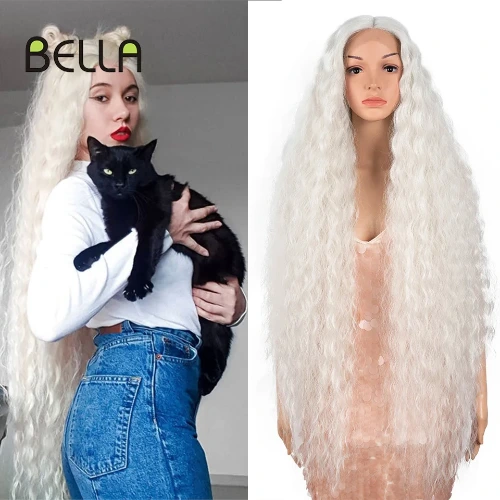 Bella Lace Wig Synthetic 42 Inch Long Curly Hair Ombre Blonde 613 Pink Rainbow Colors Wigs For Woman Cosplay Synthetic Lace Wig - Synthetic Lace Wigs(for Black) - AliExpress