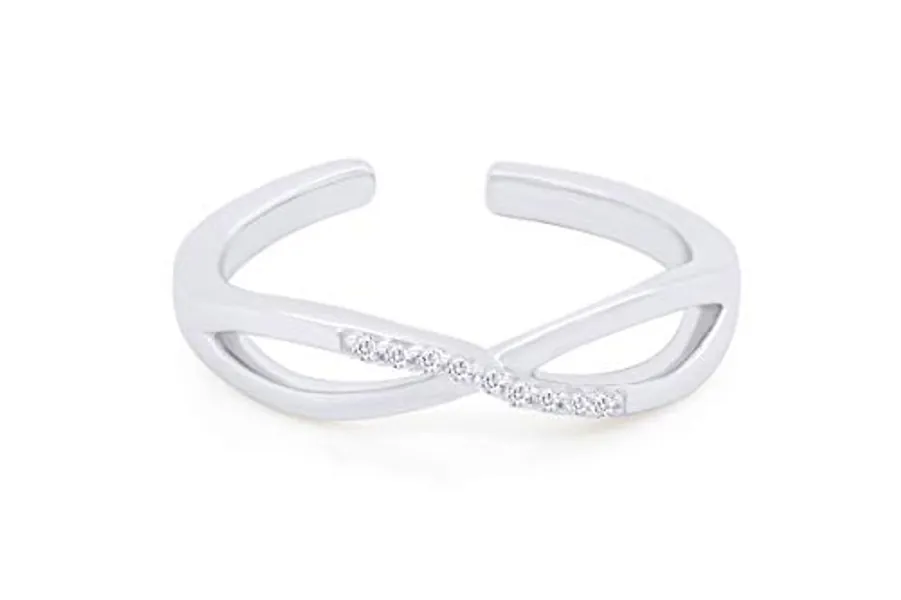 14k Gold Over Sterling Silver White Natural Diamond Accent Infinity Toe Ring Adjustable - white-gold-plated-silver