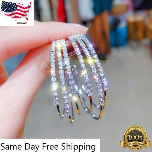 Elegant Silver/Gold/Ro<wbr/>se Gold Plated Hoop Earrings for Women Jewelry Lab-Created